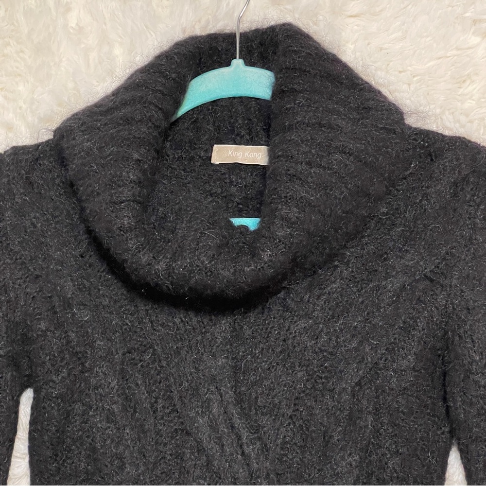 Whimsigoth Black Cowl-Neck Cable Sweater Dress Luxury Soft Stretch Bodycon Small - Picture 5 of 10